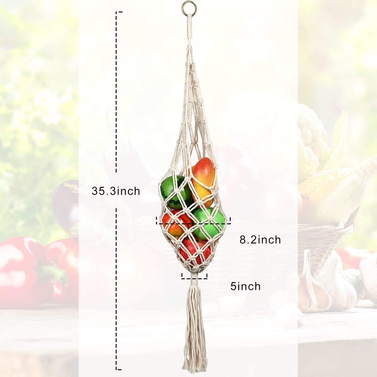 Geiserailie 2 Pieces Hanging Fruit Basket Macrame Hanging Basket Vegetable Breathable Storage decor for Potato Onion and Fruit Storage Boho Decor for Kitchen