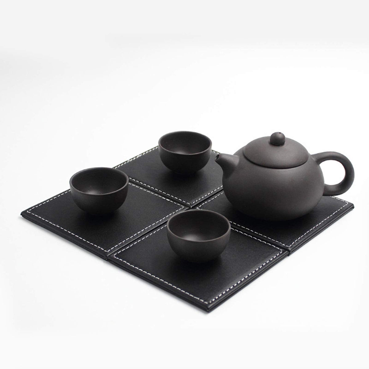 Semetall Drink Coasters 6 Pack Premium PU Leather Square Coasters for Drinks Heat Resistant Drinks Coasters with Coasters Storage Box Black Coaster Fit Common Size Drinking Glass(4"x4"x0.2")