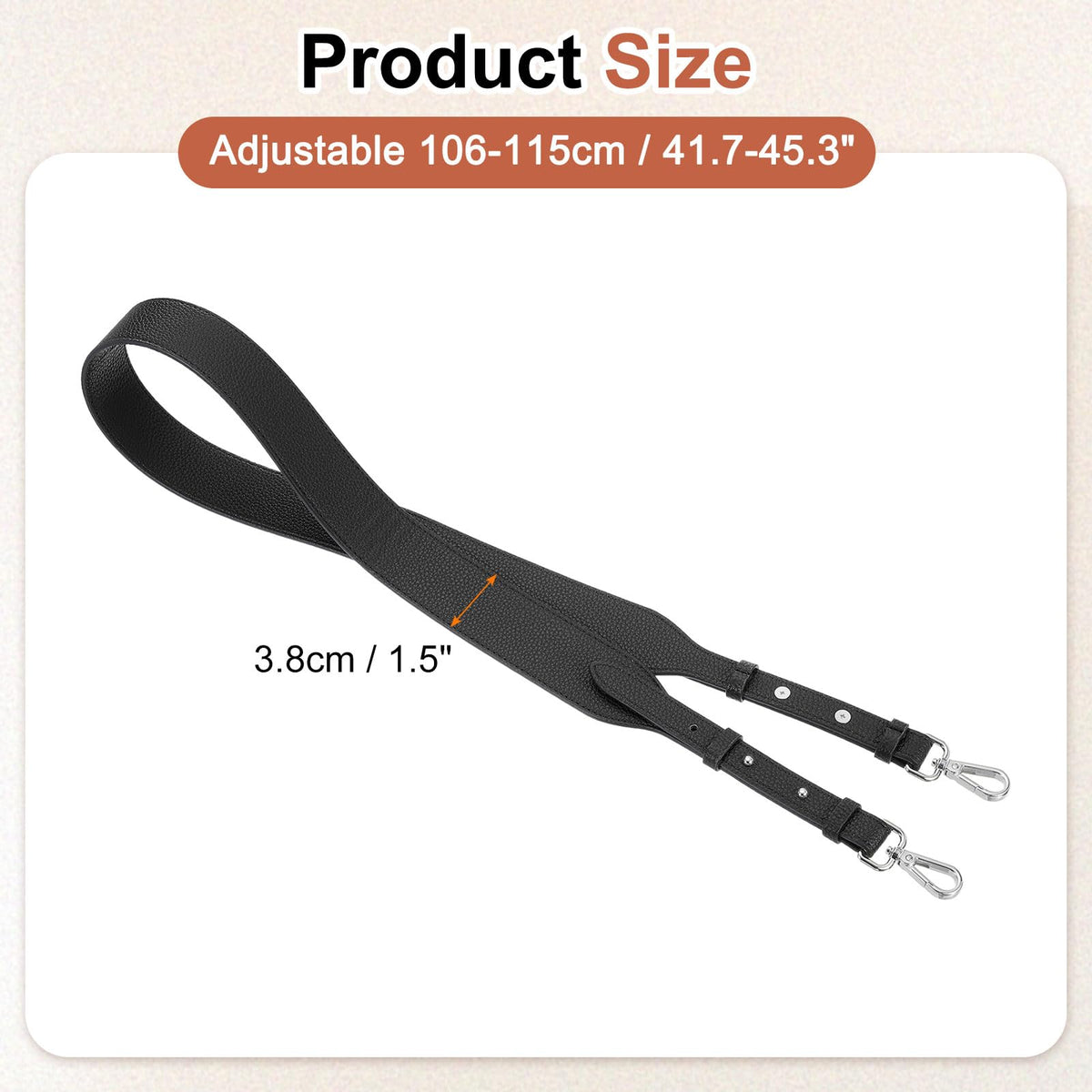 uxcell PU Leather Bag Strap, 41.7"-45.3" Adjustable Crossbody Replacement Straps 1.5" Width for Cross Body Bag, Shoulder Bag (Black, Silver Clasp)