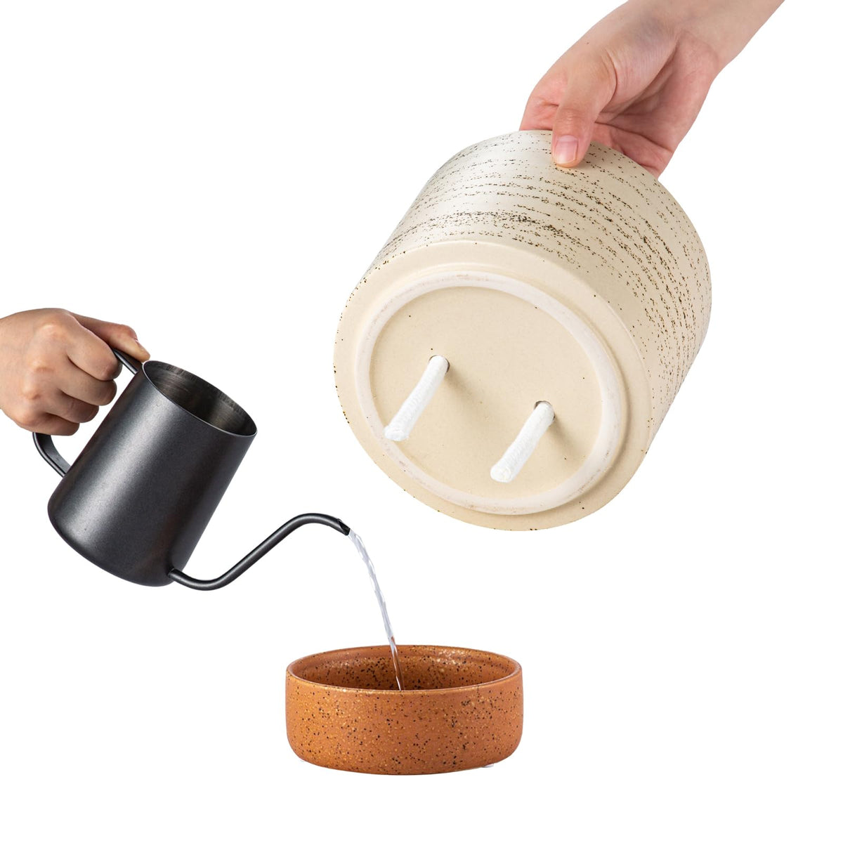 Chubacoo Self Watering Plant Pot: 6 Inch Ceramic Planter with Drainage Hole & Water Storage Plus - Flower Pot for Indoor & Outdoor Plants (Brush, Small)
