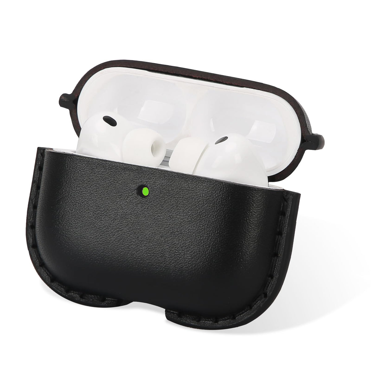 JusBumio Hand-Stitched Full Grain Vegetable Tanned Leather Case Compatible with AirPods Pro 3 (2025 Release), All-Leather Construction, MagSafe Ready, Unique Patina (Midnight Black)