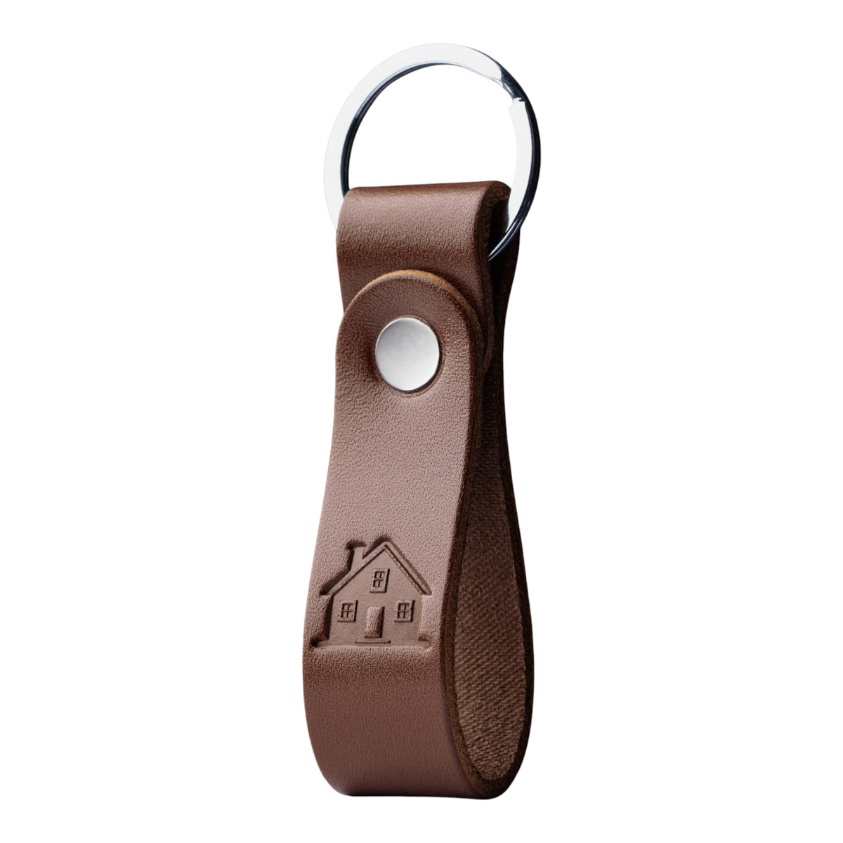 MAGOR Handmade Full Grain Leather Keychain Personalised Keychain for Men Women Car Key Ring Gift for Him Her Dad Mom Premium Brown Leather Keyring Hot Embossed Design (House)
