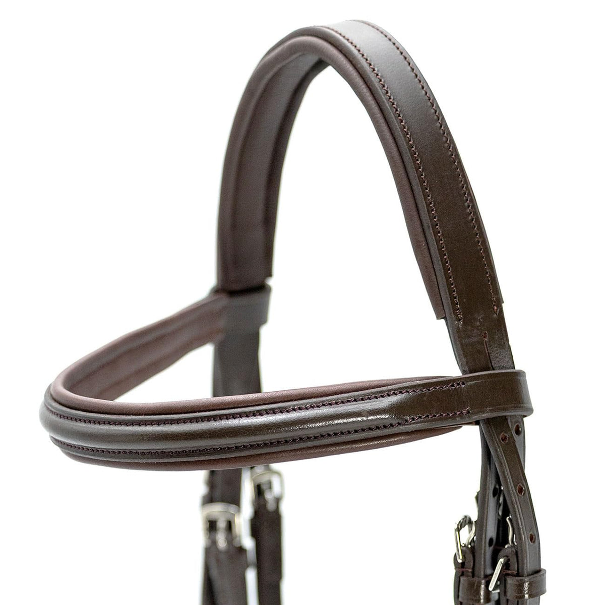 Jeffers Uniquely English Devon Leather Snaffle Bridle with Reins for Horses, Oversize - Padded Monocrown, Raised Browband, Cavesson Noseband, Hook Stud Ends, English Horse Tack for Riding or Jumping