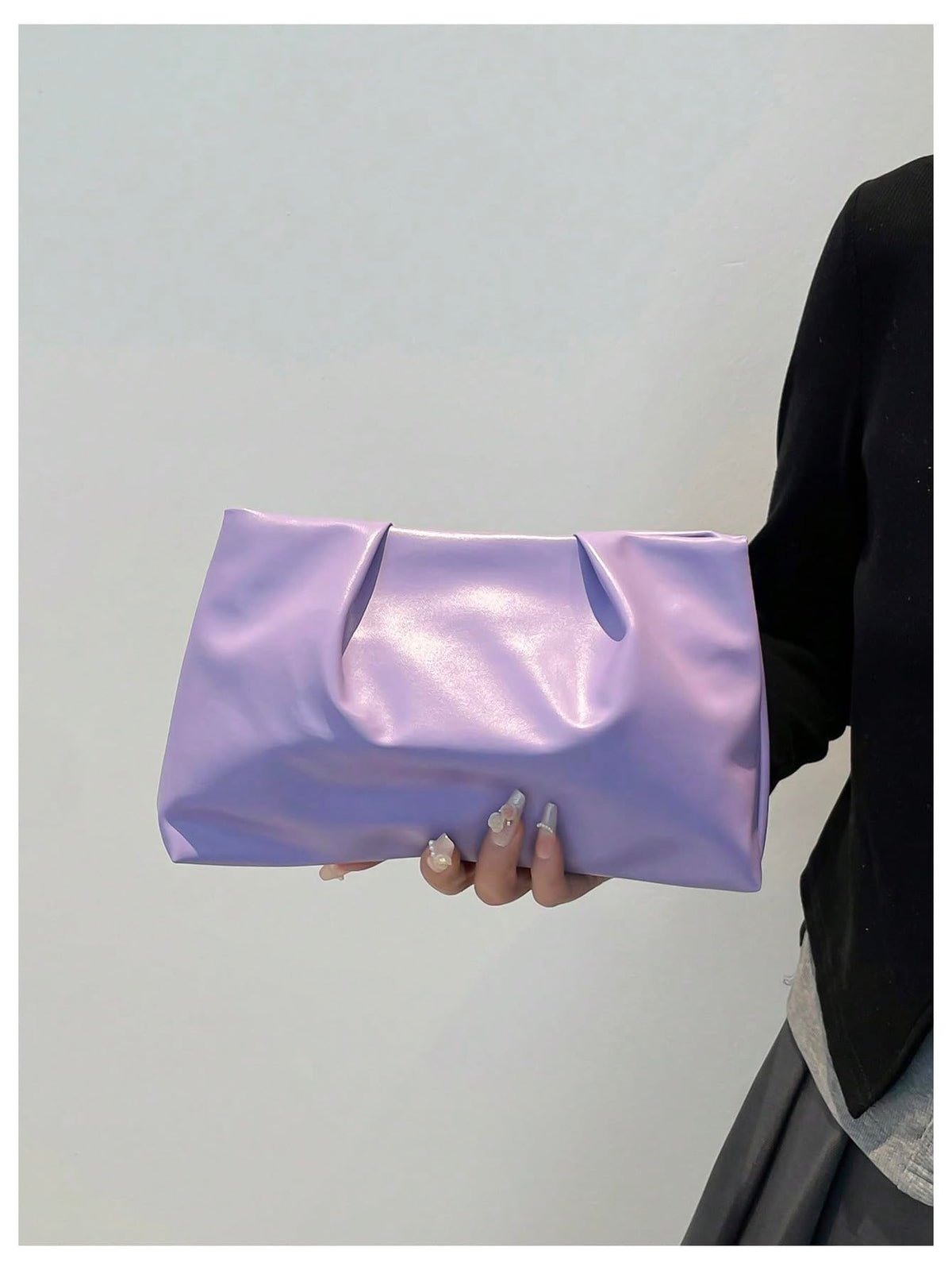 OYOANGLE Women's PU Leather Clutch Purses Small Zipper Ruched Minimalist Handbag Purple One Size