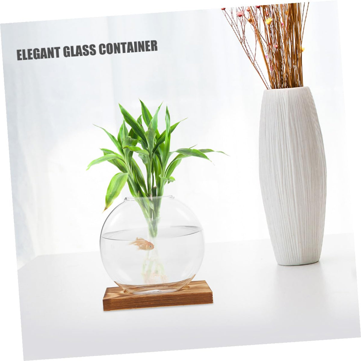 PRETYZOOM Glass Plant Propagation Vases with Wooden Base, 2pcs Hydroponic Glass Containers for Indoor Plants, Terrarium Containers for Home and Office Decor
