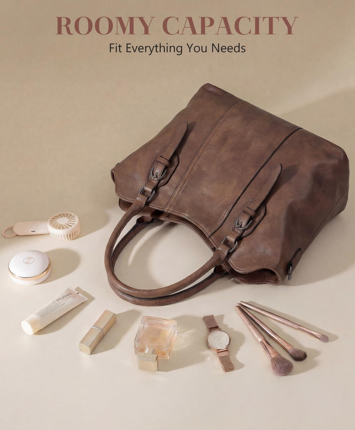 VASCHY Hobo Bags for Women, Vegan Leather Top Handle Satchel Shoulder Purse Handbag Purse with Crossbody Guitar Strap Coffee