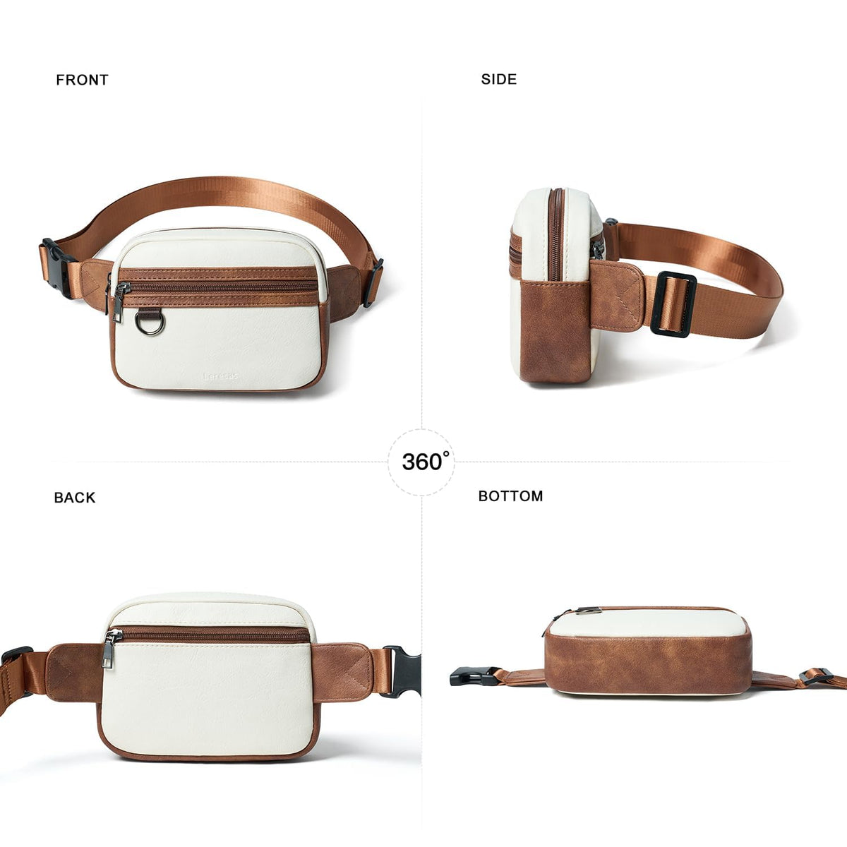 Leresas 2L Fanny Packs for Women Everywhere Belt Bag Chic Waist Pack Bag Crossbody Purse Faux Leather Travel Cycling Beige