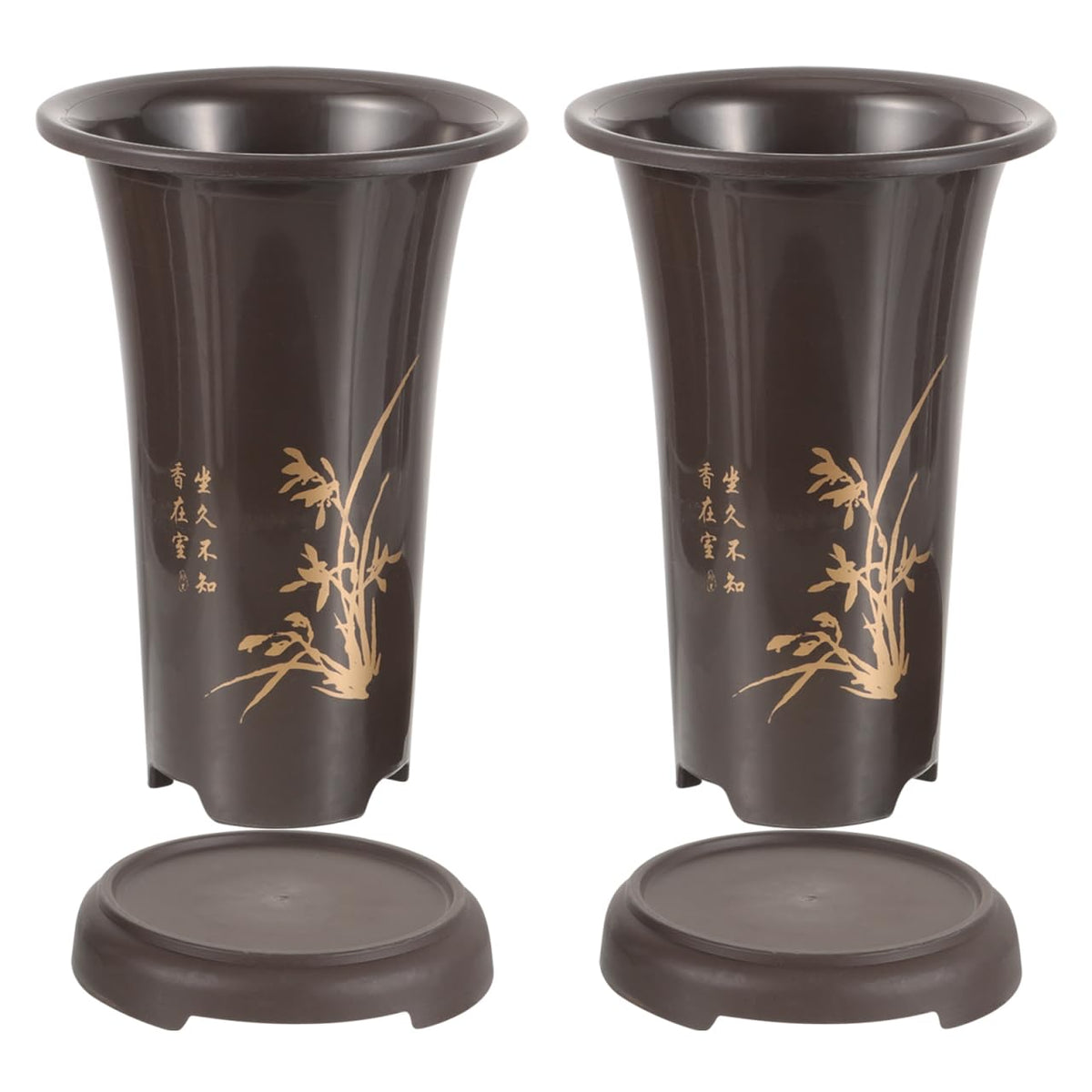 2-Pack Tall Orchid Pots with Drainage Trays, 9.4 Inch Plastic Breathable Planters for Cymbidium & Indoor Plants, Lightweight Chinese Style Bonsai Nursery Container