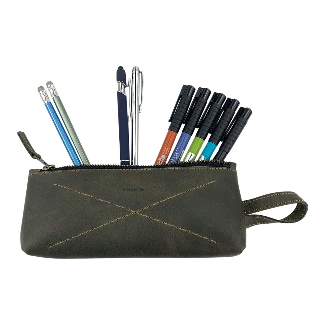 Hide & Drink, Carry-On Toiletry Bag, Pen and Pencil Case, Cable Organizer, Storage for Utensils, Travel Essentials, Full Grain Leather, Handmade, Bourbon Brown