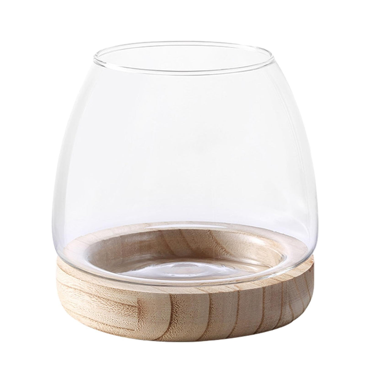 Hydroponic Vase - Durablee Hydroponic Plant Vase, Transparent Glass Fish Bowl Vase with Wooden Support | Wide Mouth Terrarium Flower Vase, Glass Hydroponic Planter Clear Fish Bowl for Home Decoration