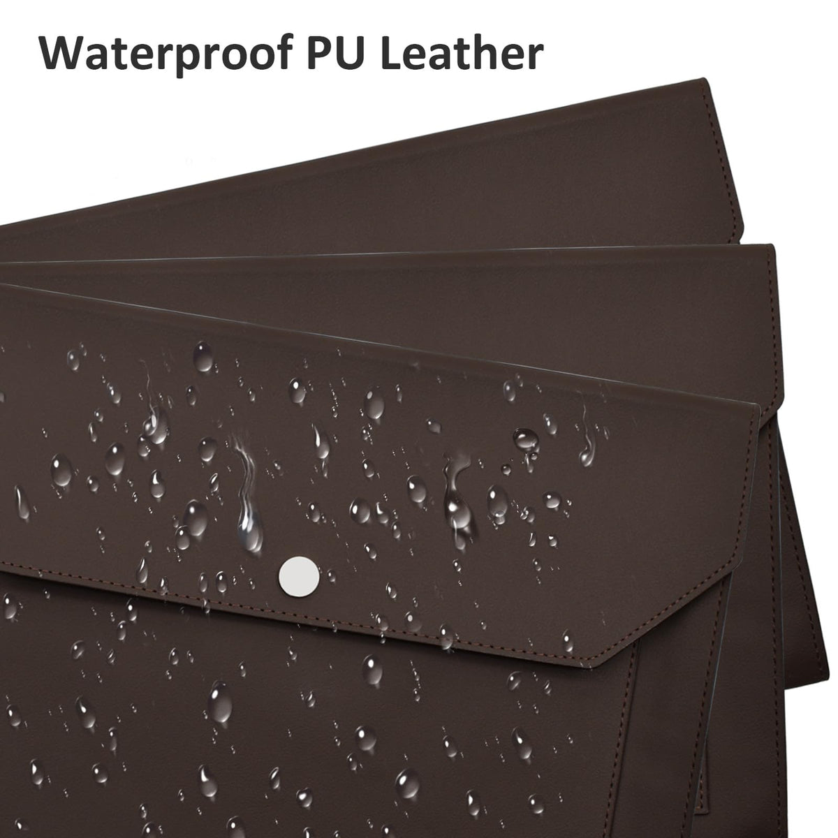 VANRA 1 Piece PU Leather Expanding File Folder Organizer Document Holder with Snap Button Zippered Pocket, Portfolio Envelope Folder Case for A4 Letter Size Paper (Dark Brown)
