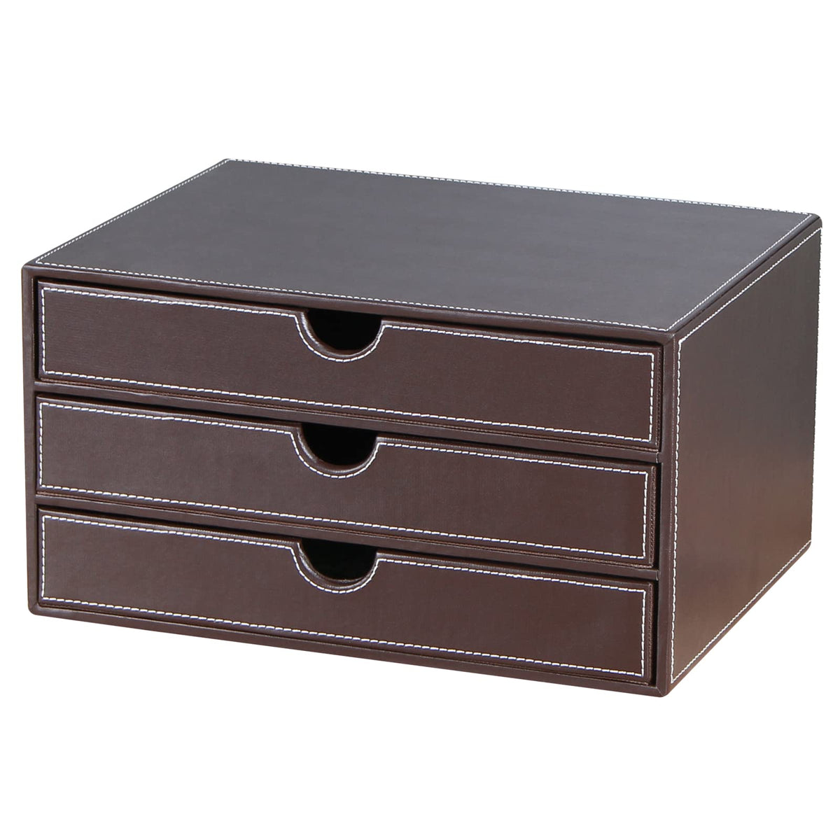 RHCSZ Stackable 3-Drawer Desk Organizer, Executive Office Supplies Desktop Filing A4 File Cabinet/Holder, Leather Storage Box for Document/Paper/Home Decor Accessories (brown)…