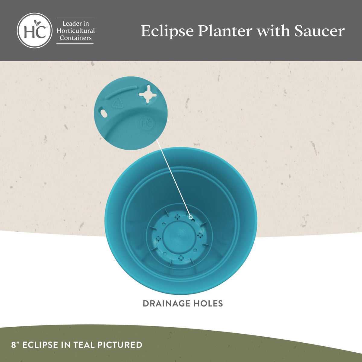 The HC Companies 6 Inch Eclipse Round Planter Pots with Drainage Holes & Attached Saucer, Lightweight UV-Resistant Plastic Indoor Outdoor Planters, 4-Pack Flower Pots for Garden & Home Decor, Seafoam