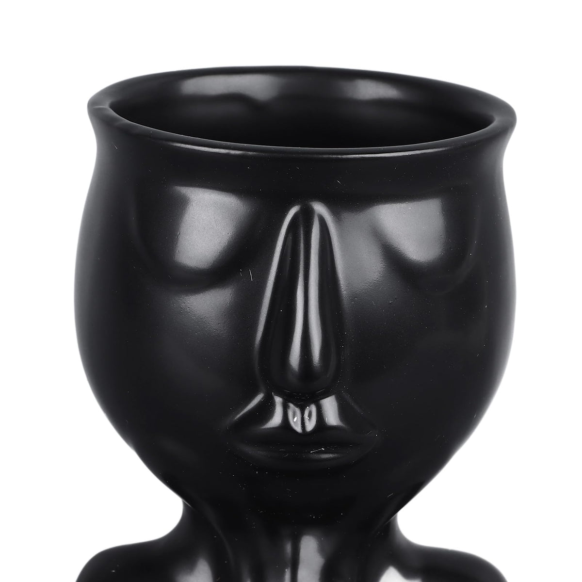 Semme Scandinavian Ceramic Face Planter Pot, Minimalist Planter Pot for Home Office Garden (Black)