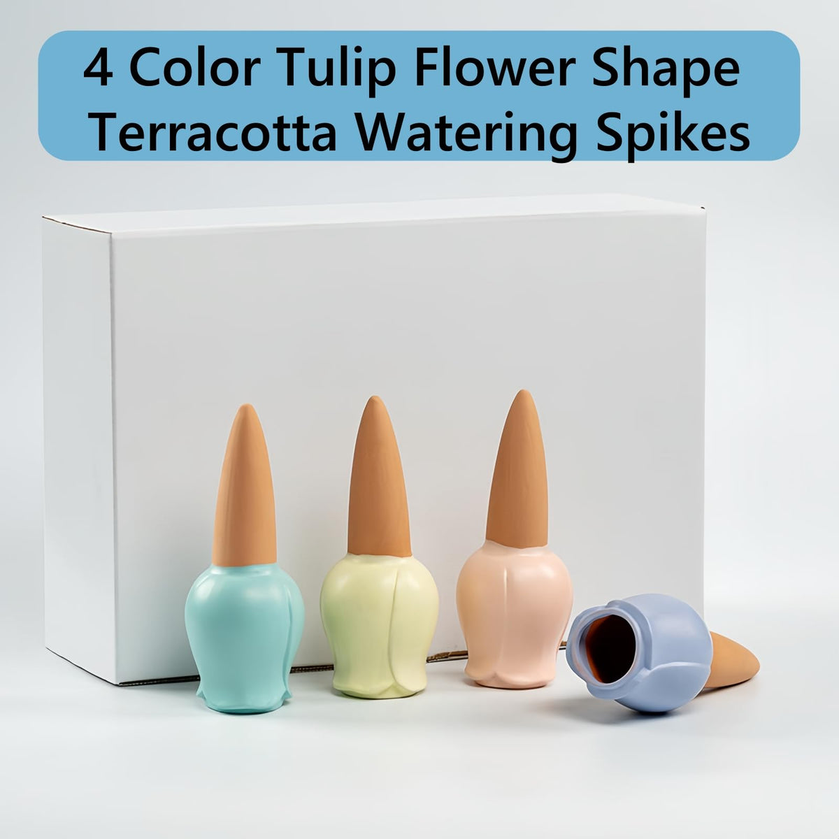 Qinsuikai 4 Pack Plant Watering Devices, Tulip Flower Shape Terracotta Watering Spikes, Vacation Self Watering Planter Insert, Terra Cotta Watering Spike for Indoor Outdoor Plants