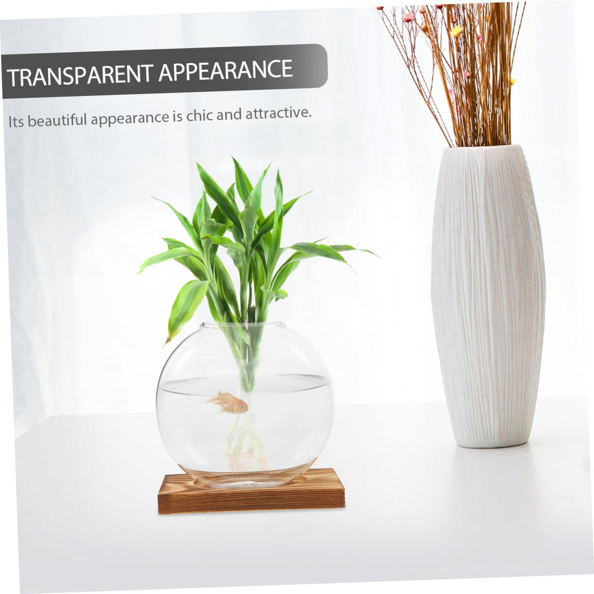 KESYOO Creative Hydroponic Vase with Transparent Glass Pot and Wooden Base for Soilfree Plant Propagation Indoor Terrarium and Elegant Flower Display Easy Setup and Maintenance