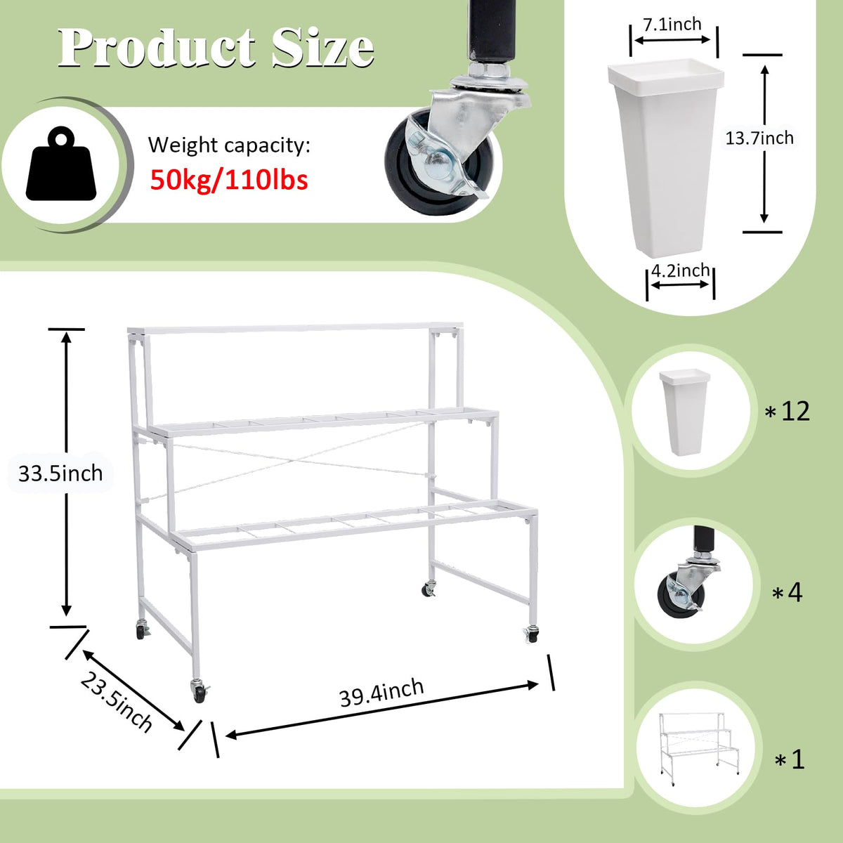 Flower Display Stands with Buckets, 3-Tier Rolling Plant Stand with Locking Wheels - Heavy Duty Metal Flower Cart for Indoor/Outdoor Use, Wedding Decor & Florist Displays (Holds 12 Pots) (Black)