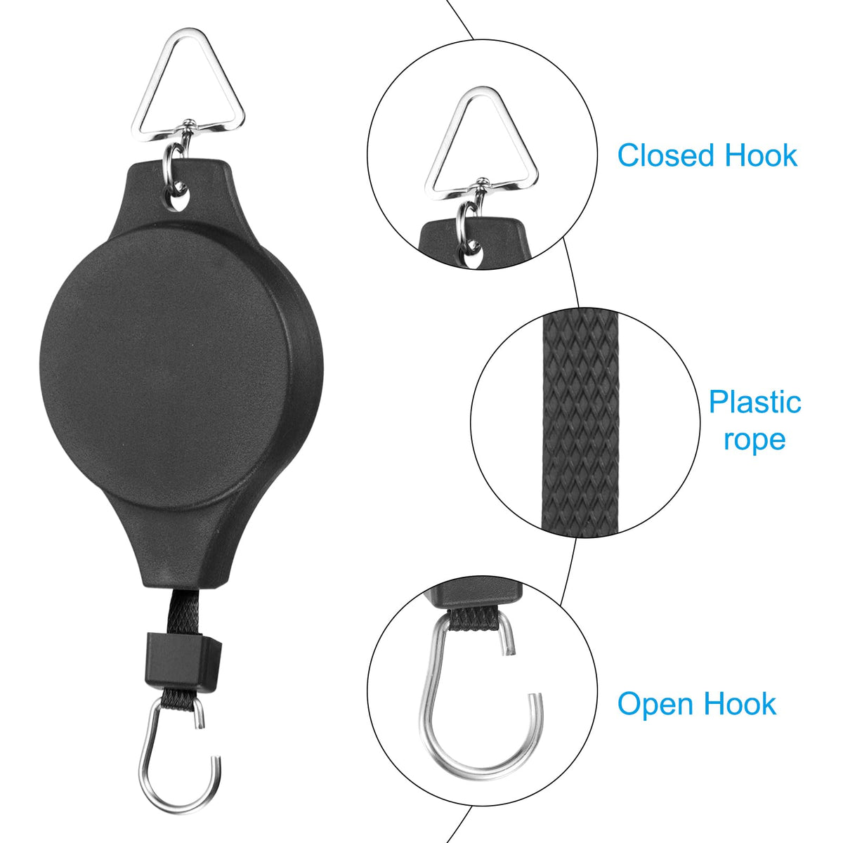 PATIKIL Plant Hanger, 8 Pcs Pulley Retractable Hanging with Ceiling Hook Indoor and Outdoor Plant Pots Holder, for Planters, Flower Basket, Wind Chimes, Bird Feeders, Black