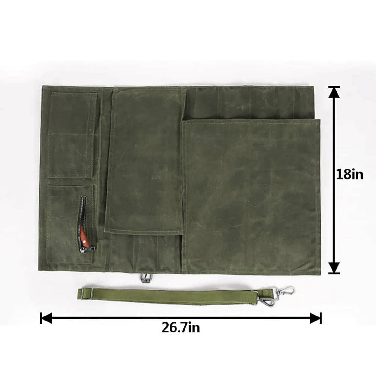 Large Chef’s Knife Roll Bag,Heavy Duty Waxed Canvas Knife Carrier,11 Pockets Kitchen Cooking Tools Storage Case, Easily Carried By Shoulder Strap ForProfessional Chefs,Culinary School Students