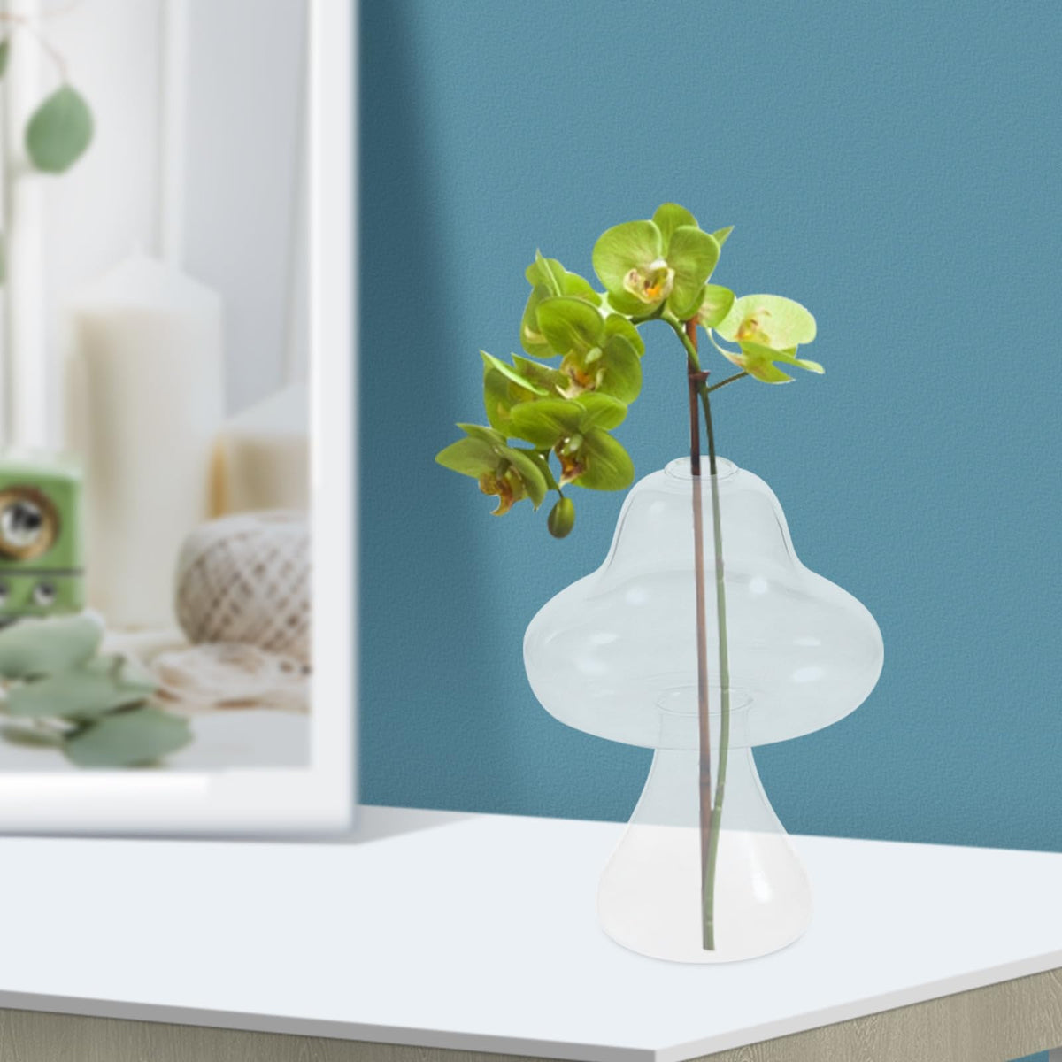 SAFIGLE Mushroom Shaped Glass Vase Hydroponics Flowerpot Plant Container Creative Glass Terrarium for Indoor Home Office Décor