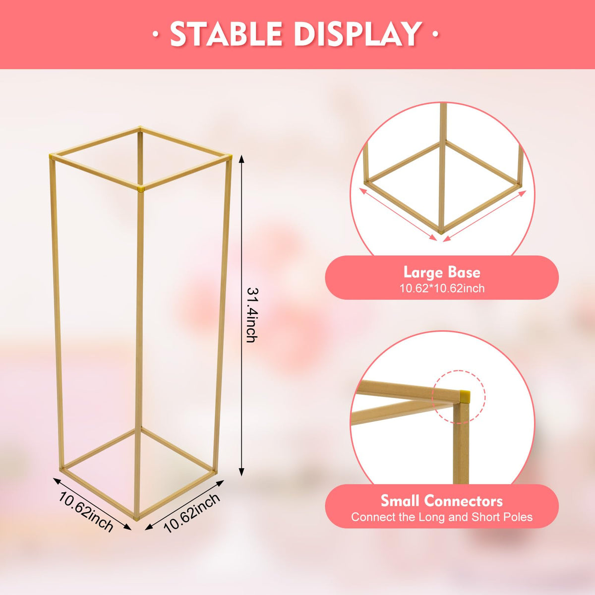 10PCs Wedding Centerpiece Flower Stand,31.49inch Gold Flower Vases,Tall Metal Vase Column Rectangular Flower Display Rack for Home Party Wedding Decoration