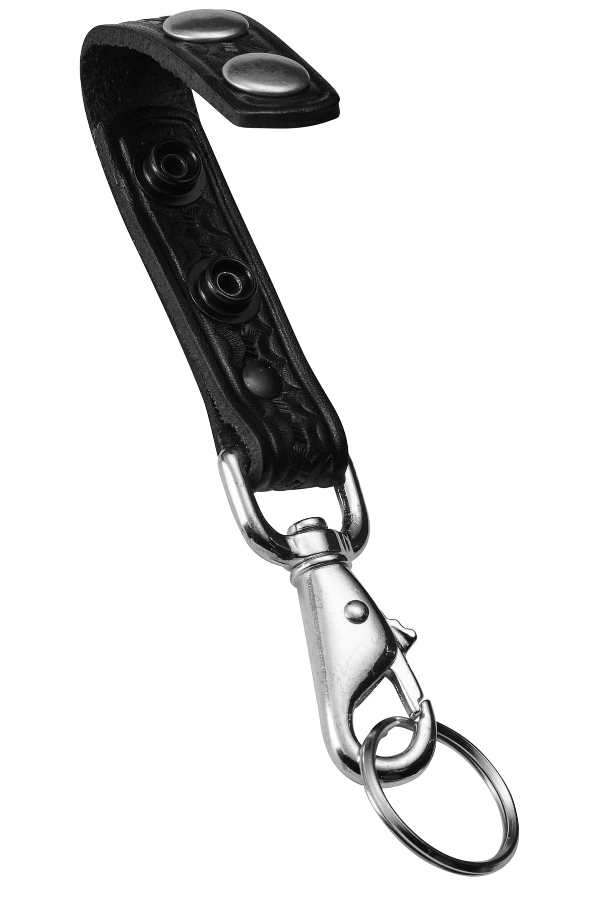 JAY-PEE Leather Basketweave Key Strap Keeper for Duty Belt - Key Ring Holder With Double Snap Loop Keychain Lanyard and Chrome Hardware