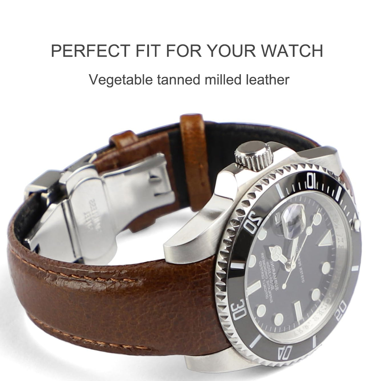 Sight Focus 20mm Curved End Retro Leather Watch Band for Rolex Submariner 40mm,Daytona 40m,GMT-Master 40mm,Yacht-Master 40mm,Explorer I Vegetable Watch Strap Replacement (Style 2 Brown, 20mm)