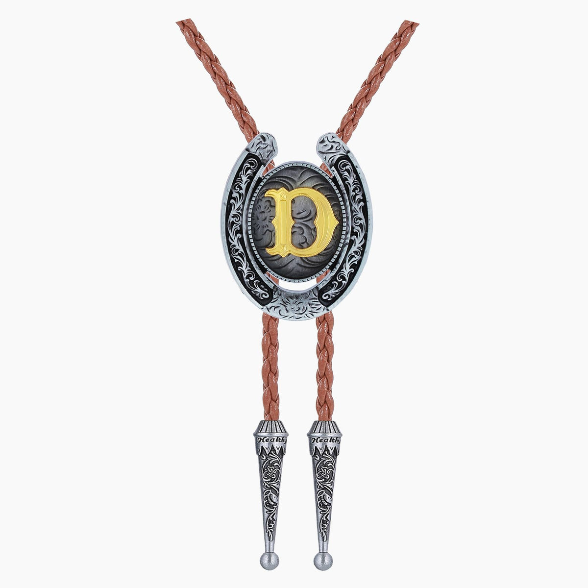 HUABOLA CALYN Brown Bolo Tie for Men Black Initial Letter ABCDMJR to Z Native American Western Cowboy Bolo Tie for Women (D)