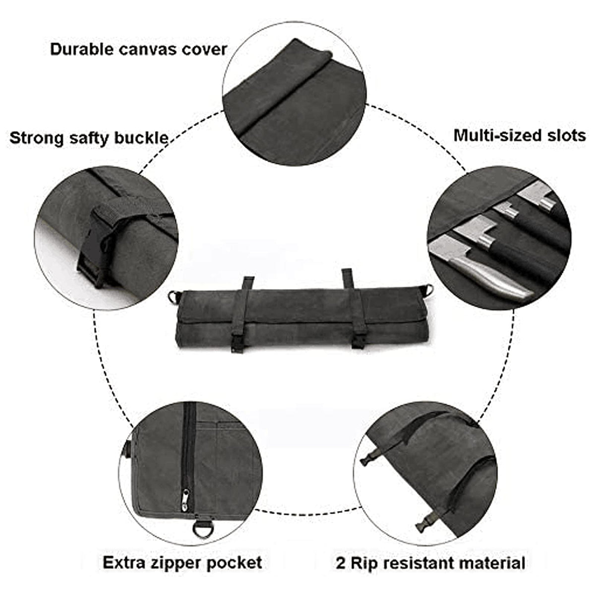 HERSENT Chef’s Knife Roll Bag,Waxed Canvas Knife Cultery Carrier,Portable Chef Knife Cases,Knife Pouch Holders With 10 Slots Plus 1 Zipper Pockets Can Hold Home Kitchen Knife Tools Up To 18.8”