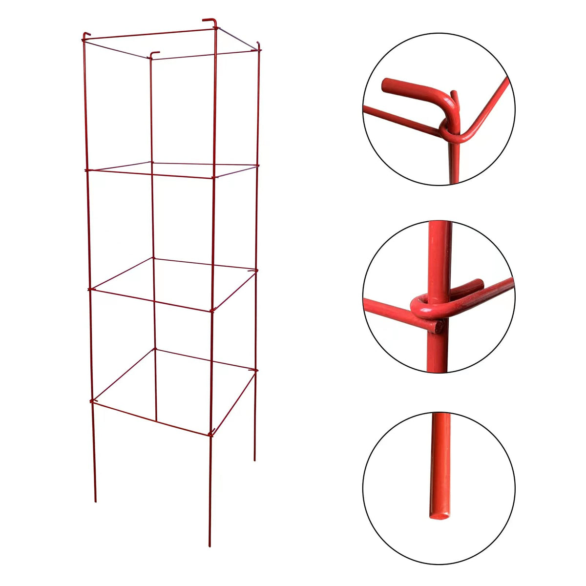 Thealyn Tomato Cages 6 Packs 46 Inch (H) Plant Stand with 164 Feet Twist Ties, Heavy Duty Garden Plants Support for Tomatoes, Cucumber, and Other Climbing Plants (Red)