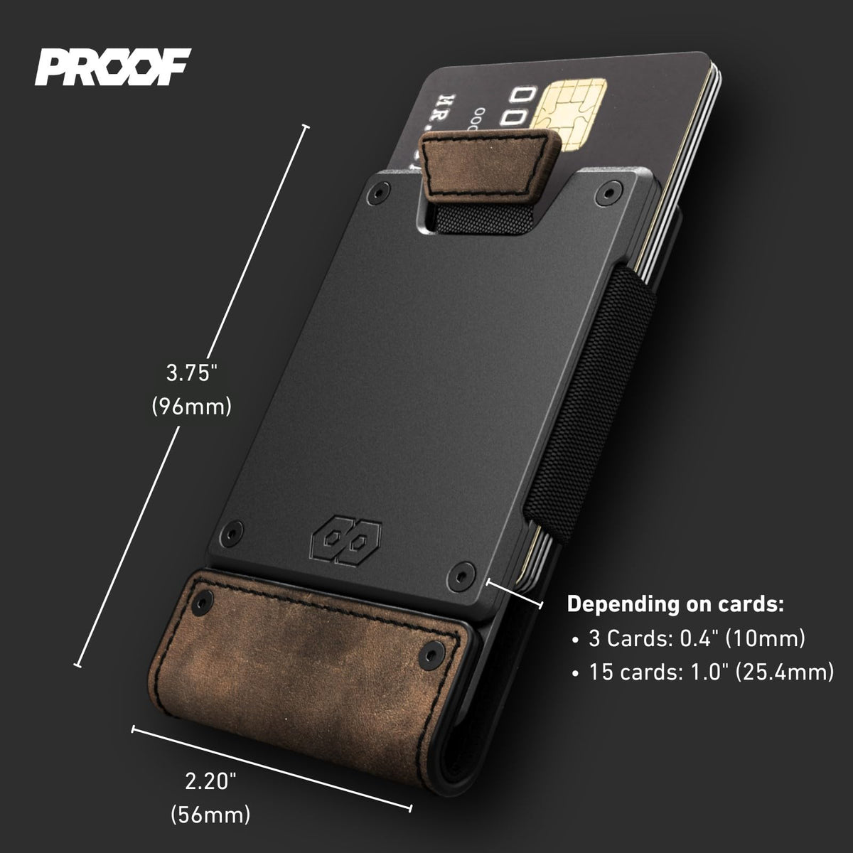 PROOF Wallet | Slim Minimalist Wallets for Men | Leather & Metal | RFID Wallet | Front/Back Pocket | Gift Box | Veteran Owned (Founder (Brown Leather | Dark Gun Metal))