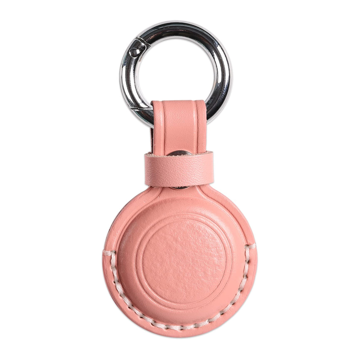 KEEPXYZ Genuine Leather Airtag Holder Suitable for Apple Airtag Keychain Leather, Small Air Tag Holder with Key Rings, Protective Airtag Case Cover Accessories (Pink V1.0)