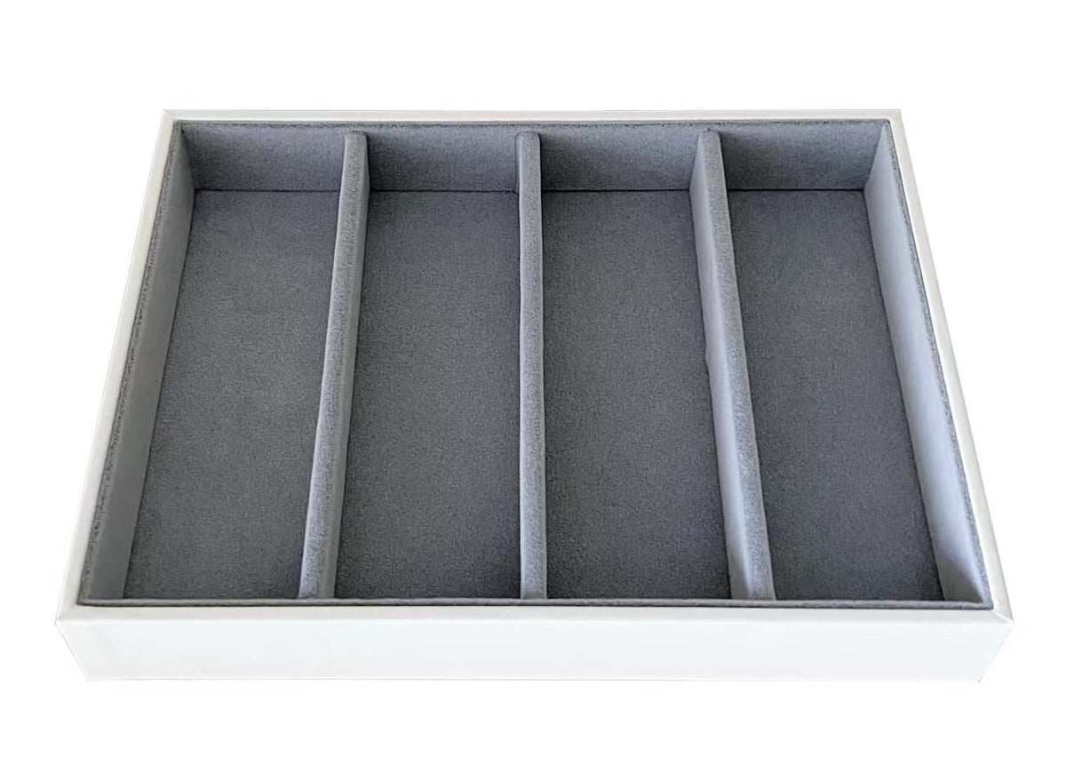 Premium Quality Sunglasses Eyewear 4 Slot Tray Organizer Display Navy Blue PU Leather Exterior Soft Velvet Liner Grey