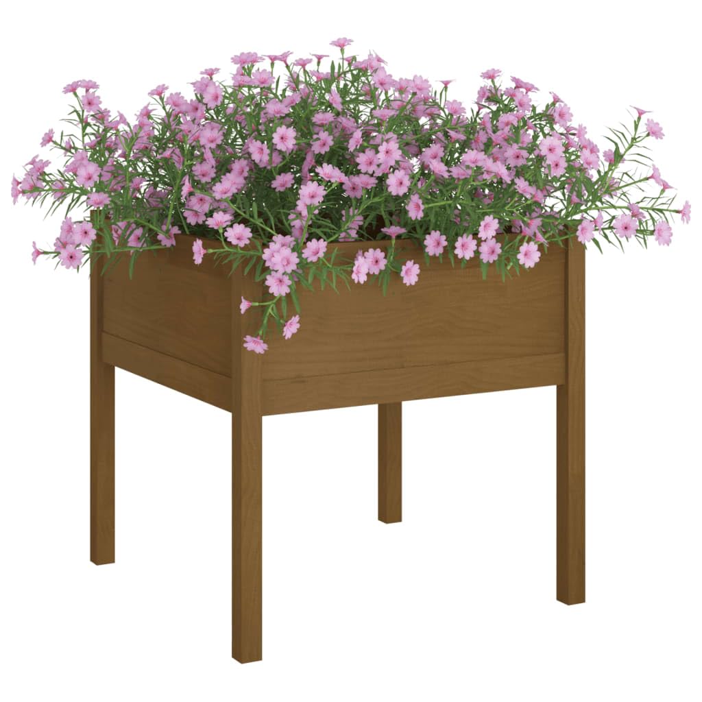 YITHOPI Rustic Square Garden Planter, 27.6x27.6 Inch Raised Bed, Solid Pinewood Outdoor Planter for Flowers Herbs Vegetables, Durable Gardening Planter Box for Balcony