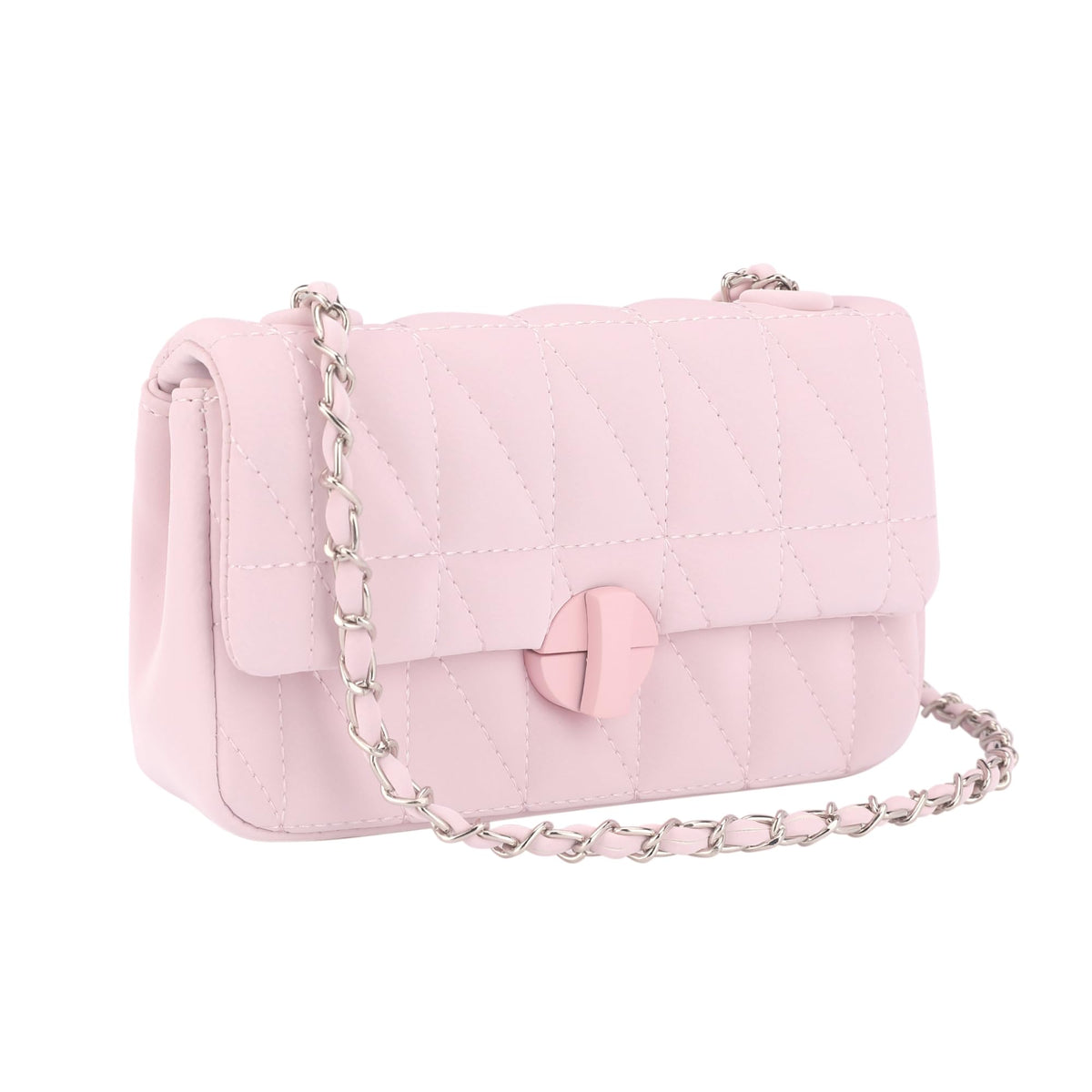 Perphy Quilted Shoulder Bag for Women Medium Flap Crossbody Handbag with Chain Strap 7.5 * 2.8 * 3.9 inches Pink