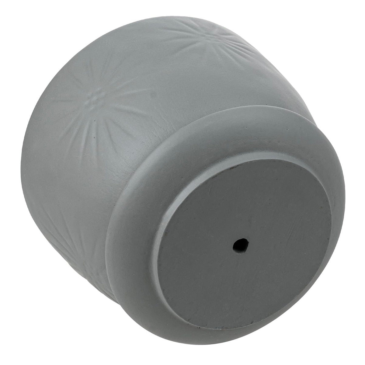MyGift 7 Inch Grey Ceramic Plant Pot with Drainage Hole and Attached Saucer, Modern Decorative Embossed Sunburst Planter Container for Indoor Home Garden