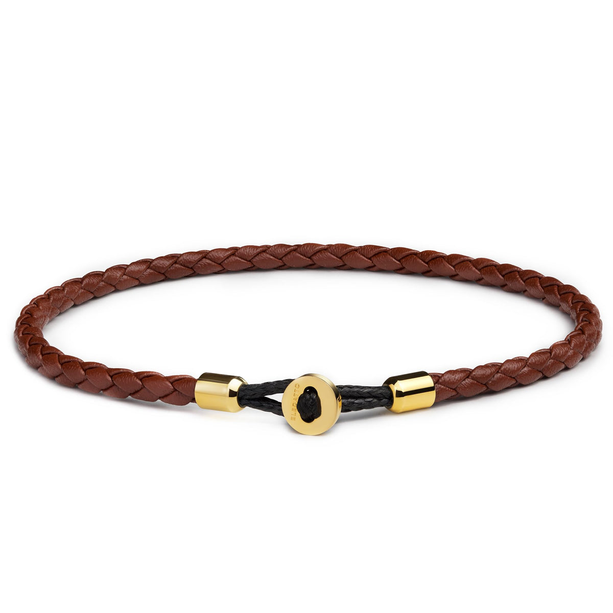 Elegatto Uno Premium Braided Leather Bracelet for Men | Full-Grain Leather with 18k Gold-Plated Stainless Steel Closure | Men’s Designer Bracelets | Brown Gold Small