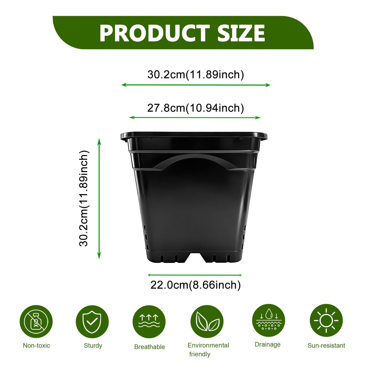CHTASO HG12X12SW 20 Pack 6 Gallon Large Square Nursery Pots, 12 x 12 Inch Black Plastic Plant Nursery Pots Garden Planter for Planting Flowers