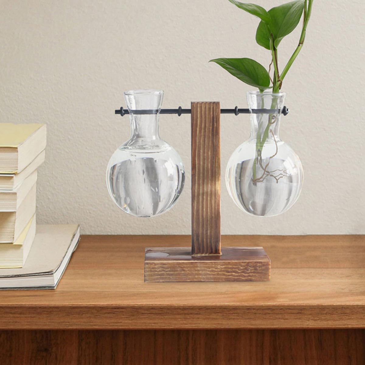 ULTECHNOVO 3pcs High Borosilicate Glass Hydroponic Plant Containers with Wooden Stand, Terrarium Holders for Home Decor and Indoor Propagation