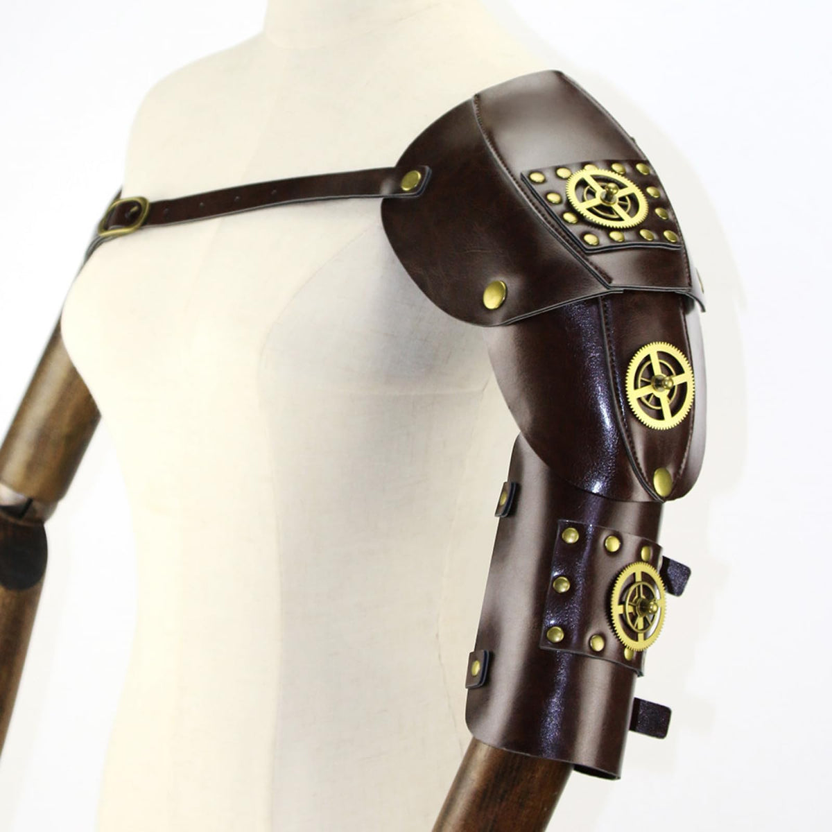 Steampunk Armband Leather Armor Shoulder Bracer Adjustable Medieval Knight Renaissance Cosplay Accessory Brown