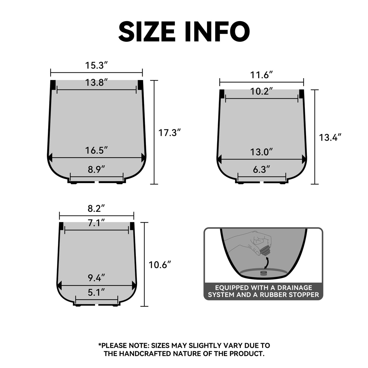 Kante 13" Tall Round Concrete Planter, Medium Plant Pot with Drainage Hole & Rubber Plug – Lightweight Cement Container for Indoor Outdoor, Home Patio Garden Corner,Buff Concrete