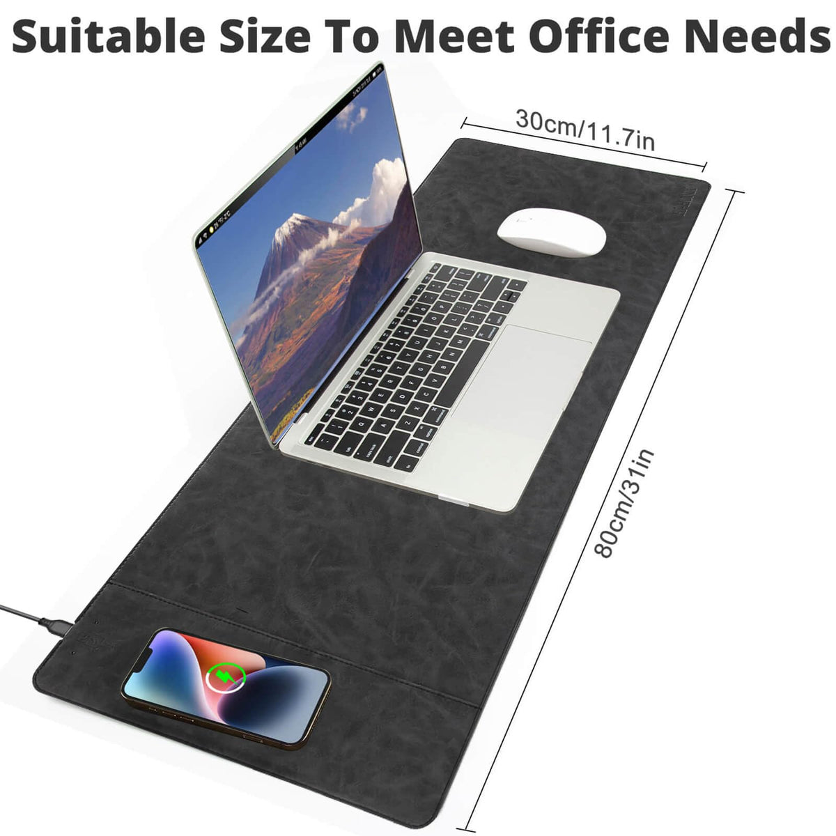 Magnetic Wireless Charging Mouse Mat, 31"x11.7" Large Mouse Pad with Wireless Charging, Microfiber Leather Office Desk Pad, Waterproof Extended Computer Keyboard Desk Mat for Office & Home, Laptop