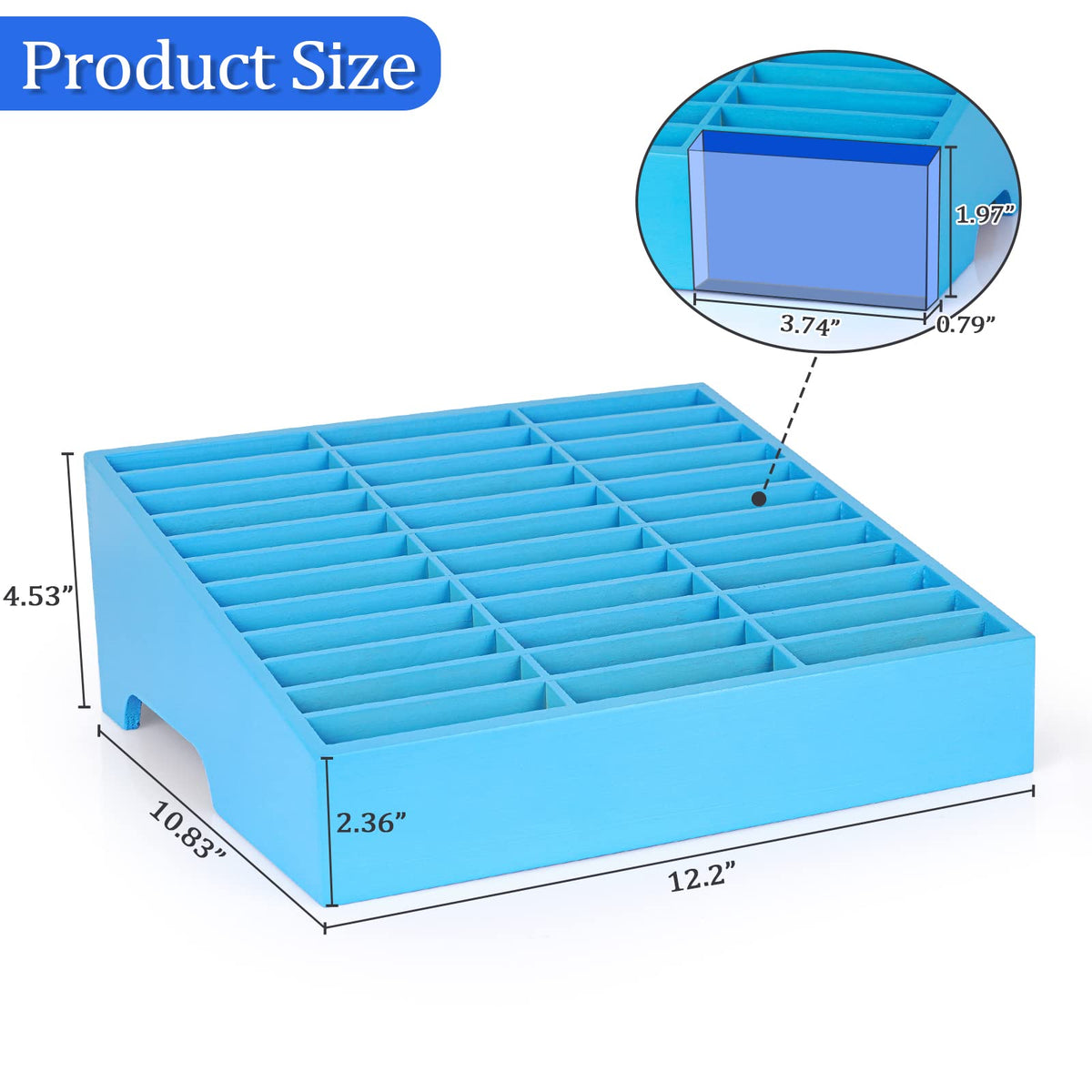 Ozzptuu 36-Grid Wooden Cell Phone Holder Desktop Organizer Storage Box for Classroom Office (Blue 36-Grid)