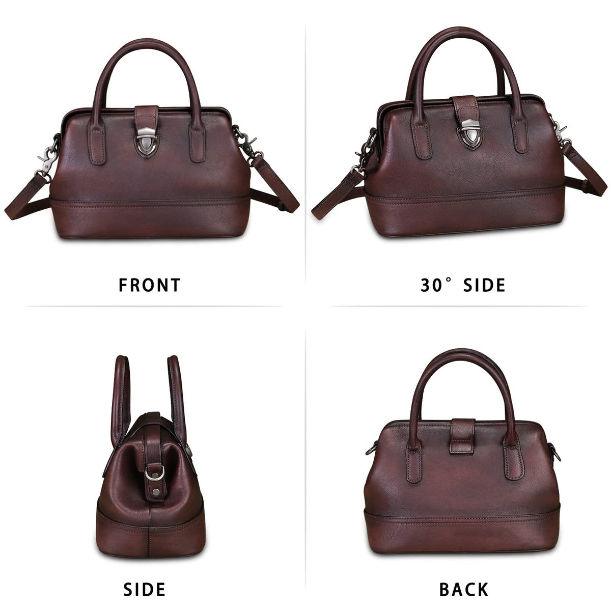 Genuine Leather Satchel Handbag for Women Purse Top Handle Bags Handmade Vintage Crossbody Bag Purses (Coffee) Medium