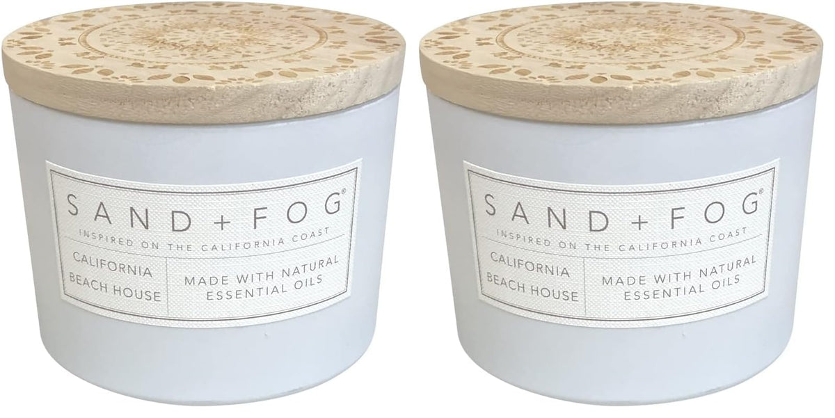 Sand + Fog Scented Candle - California Beach House – Additional Scents and Sizes – 100% Cotton Lead-Free Wick - Luxury Air Freshening Jar Candles - Perfect Home Decor – 12oz (Pack of 2)