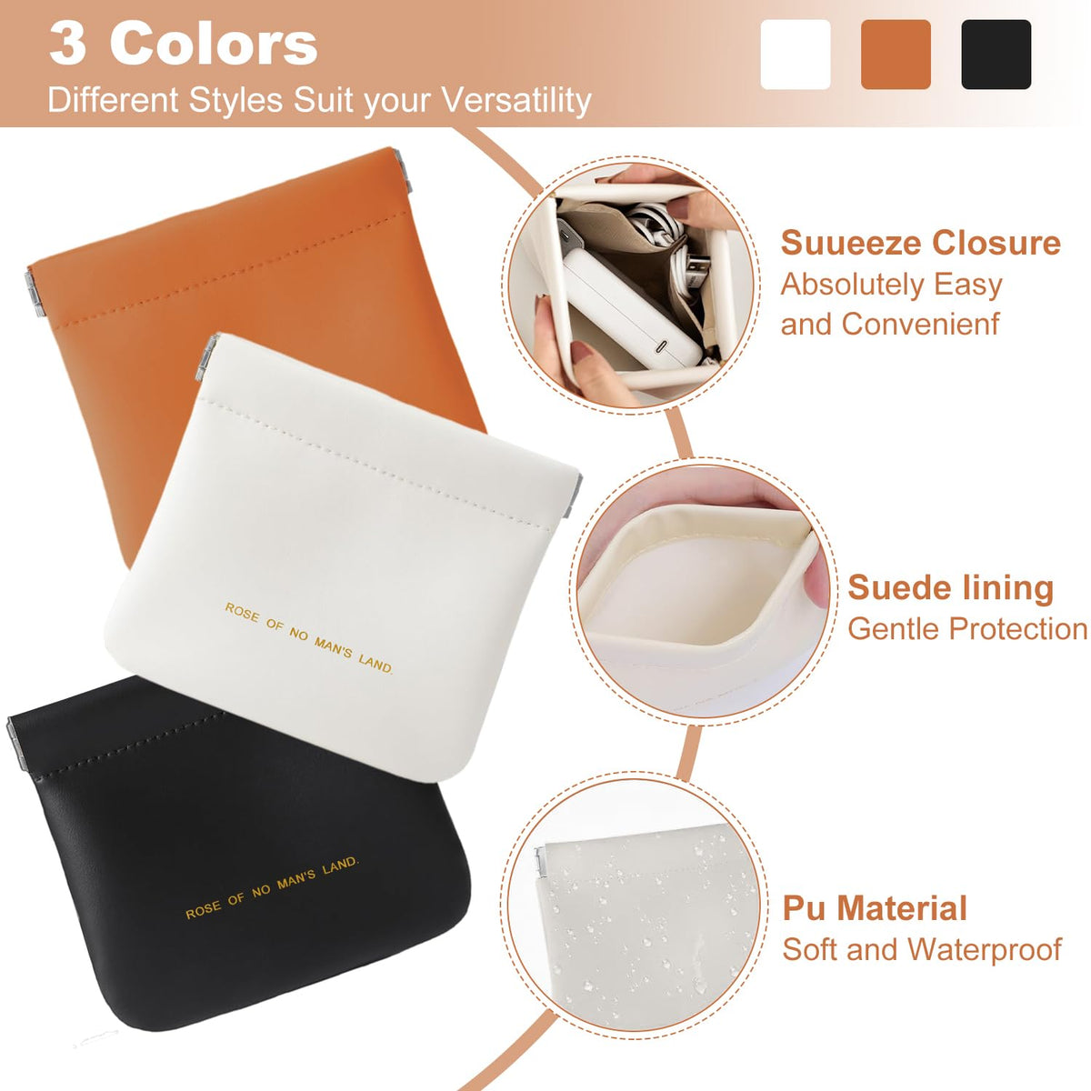 Yhwocd 6 Pack Small & Regular Size Leather Makeup Bag & Coin Pouch Organizer, Snap Closure, Portable Mini Storage Bag for Purse, Traveling & Commuting