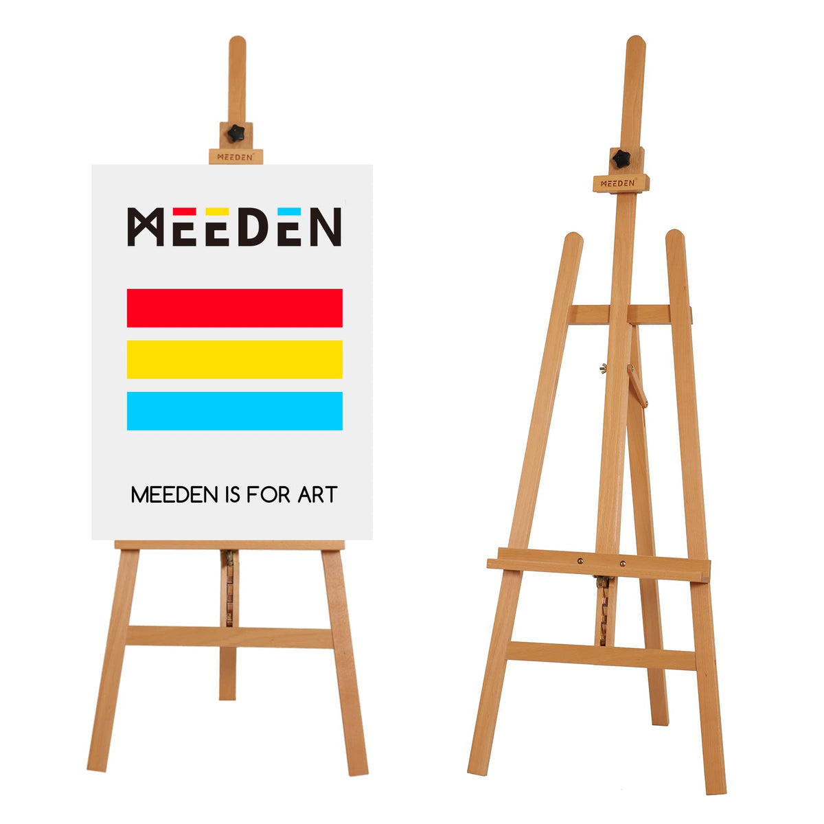 MEEDEN Painting Wooden Art Easel: Solid Beechwood Display Easel Stand Hold Canvas up to 43'' - Adjustable Easel from 57''-76" for Adults Student Studio Gallery - Natural