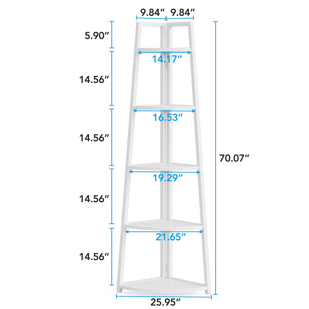 Tribesigns 70 inch Tall Corner Shelf, 5 Tier Modern Corner Bookshelf Bookcase Industrial Corner Ladder Shelf Plant Stand for Living Room, Kitchen, Home Office (White)