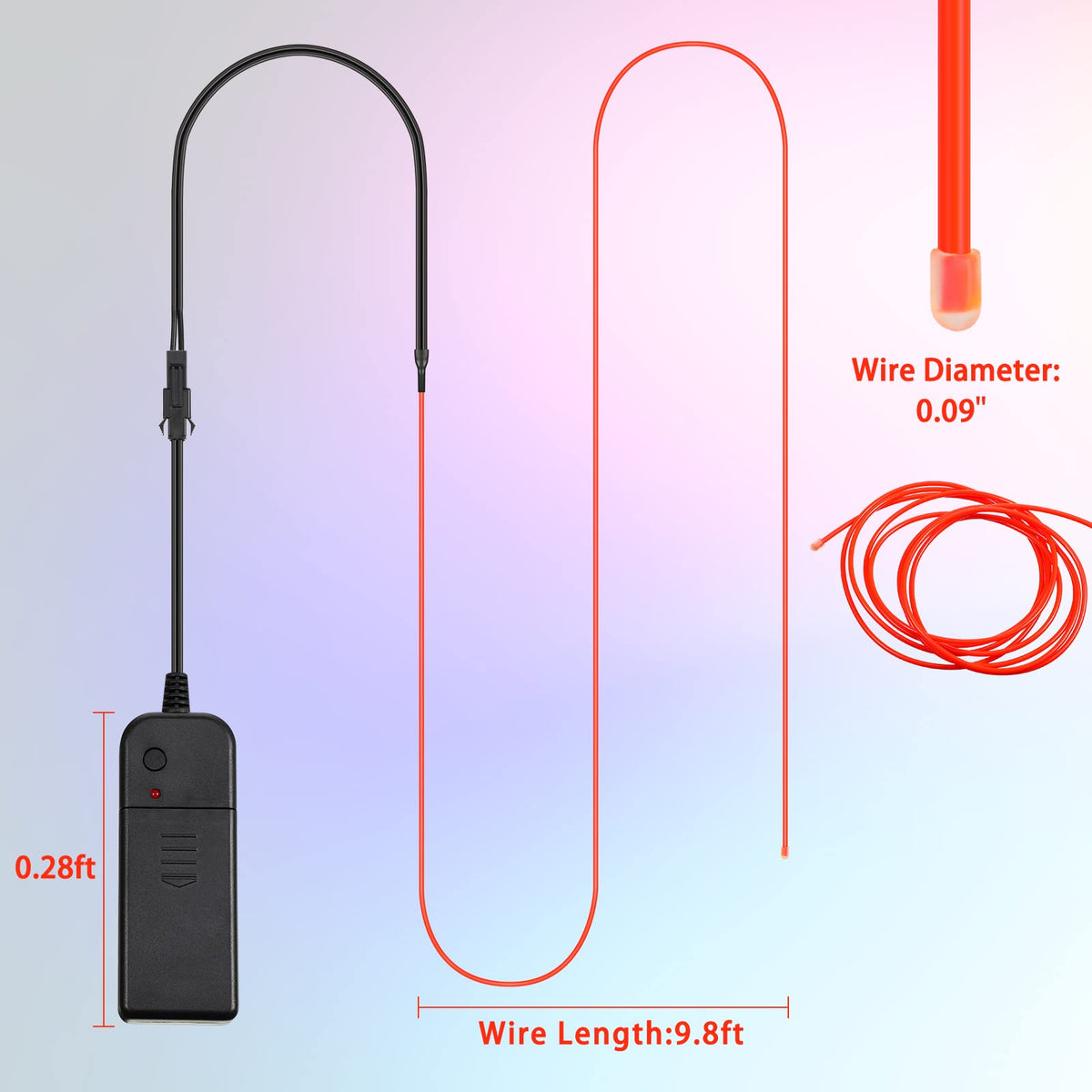 Hortsun 10ft EL Wire Neon Lights - Battery Powered, 15 Pack, Multi-Color (Red, Purple, White, Blue, Green, Yellow, Orange) - Model WA-Horts
