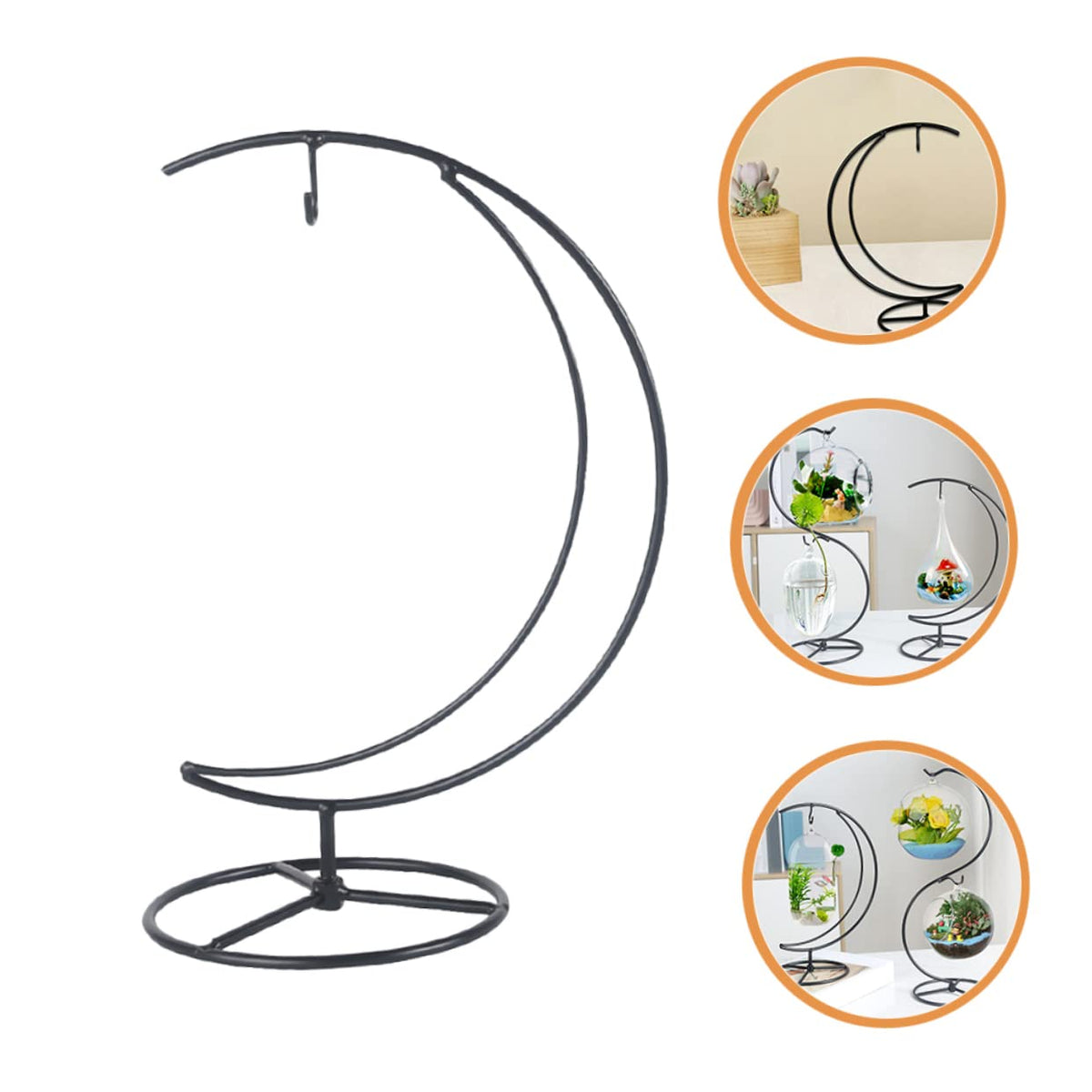 Zerodeko Moon Shaped Iron Ornament Display Stand with Hanging Glass Globe Holder Creative Plant and Terrarium Hanger for Balcony Home Office Decoration Suitable for Air Plants and Flower